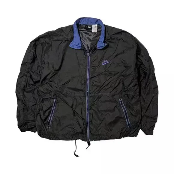 ジャケット・アウター 00s NIKE soft shell jacket navy M y2k VTG Y2K Nike Navy Puffer Coat Jacket Hood Big Swoosh Tech